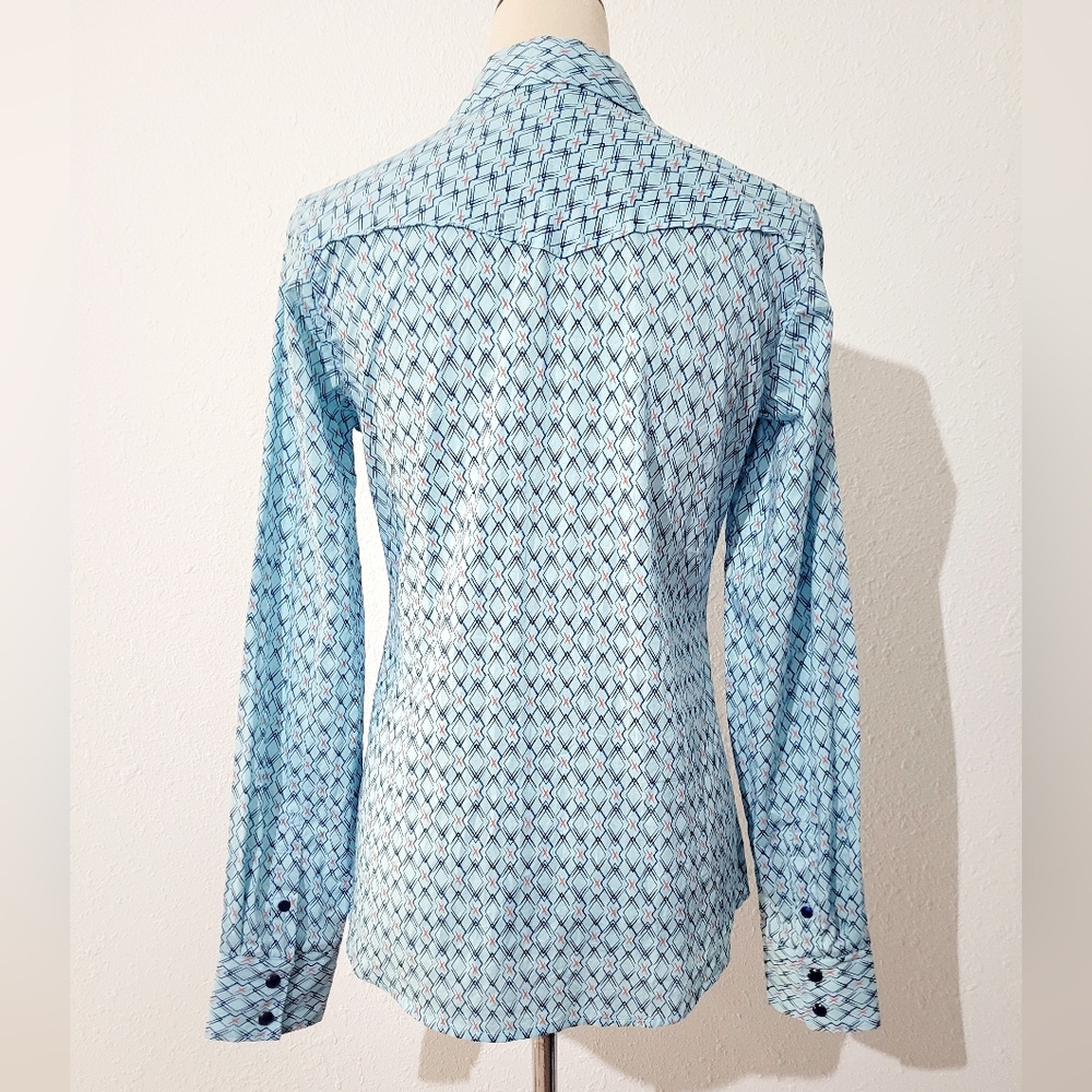 Cinch Western Shirt Women's Size Small Blue Geometric Pearl Snap 100% Cotton - Picture 5 of 14